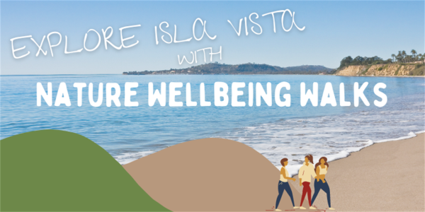 nature wellbeing walking flyer with people walking on the beach